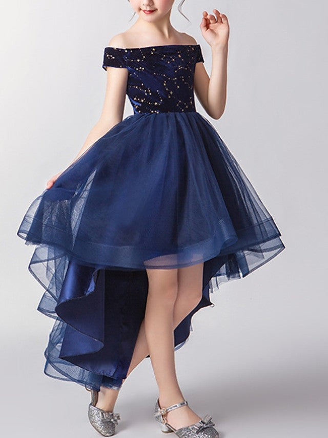 Beautiful Short Sleeve A-Line Flower Girl Dress Tulle with Print