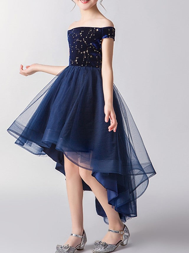 Beautiful Short Sleeve A-Line Flower Girl Dress Tulle with Print