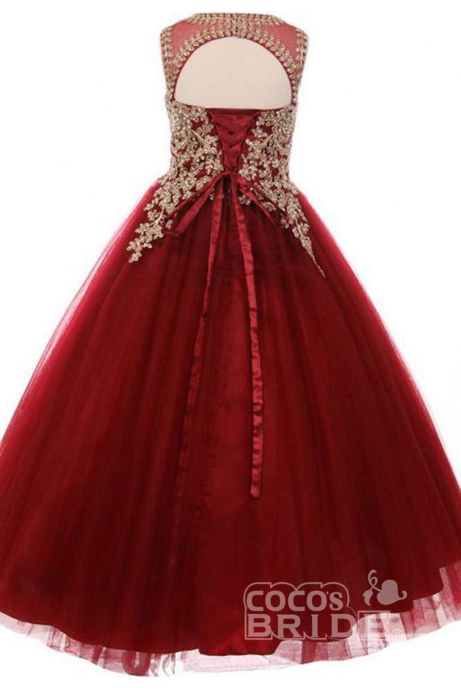 Beautiful Sleeveless Ball Gown with Tulle, Sequins & Scoop Neck for Girls