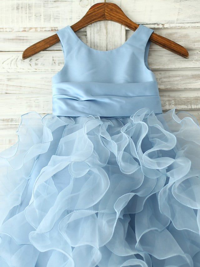 Beautiful Sleeveless Jewel Neck Flower Girl Dress With Sash & Ribbon Flower