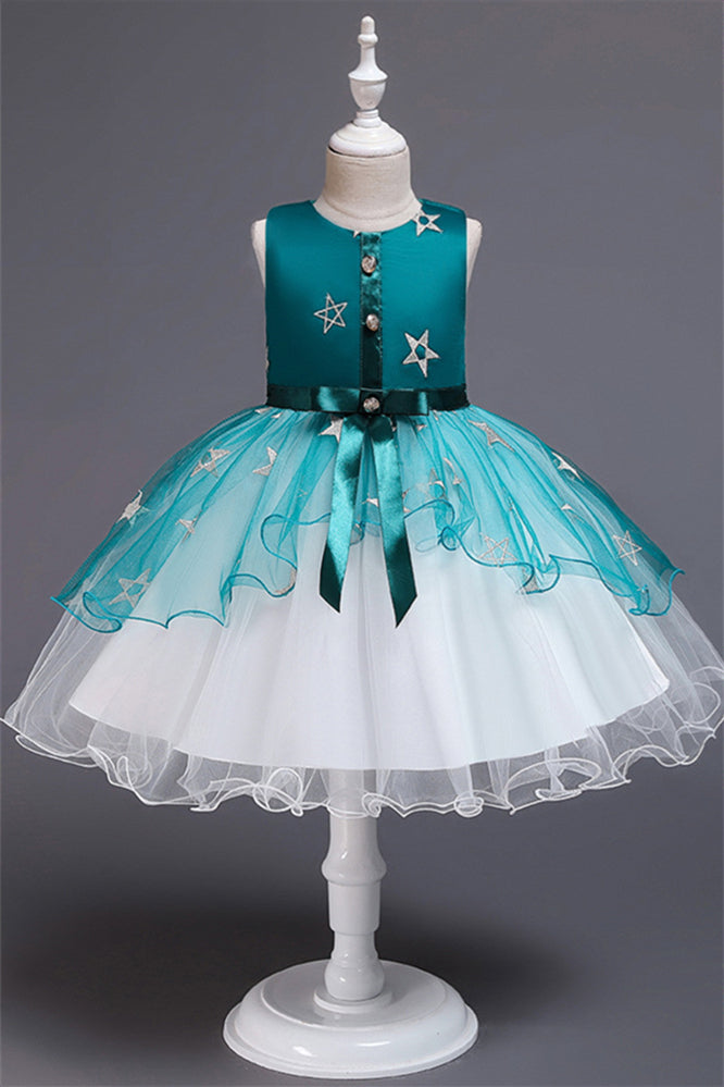 Beautiful Star Decor Sleeveless Ball Gown Tulle Flower Girl Dress