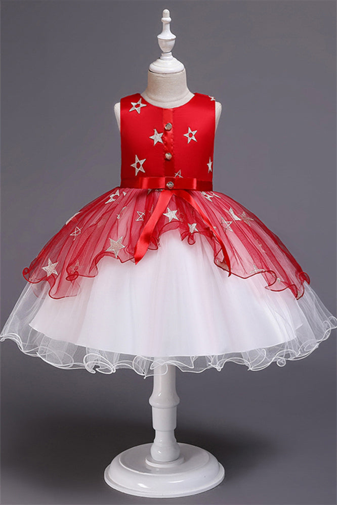 Beautiful Star Decor Sleeveless Ball Gown Tulle Flower Girl Dress