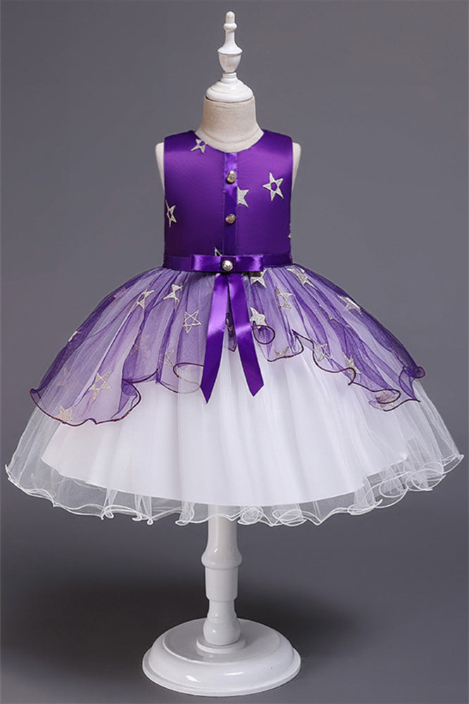 Beautiful Star Decor Sleeveless Ball Gown Tulle Flower Girl Dress