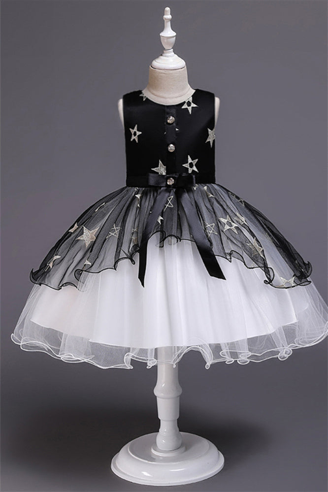 Beautiful Star Decor Sleeveless Ball Gown Tulle Flower Girl Dress