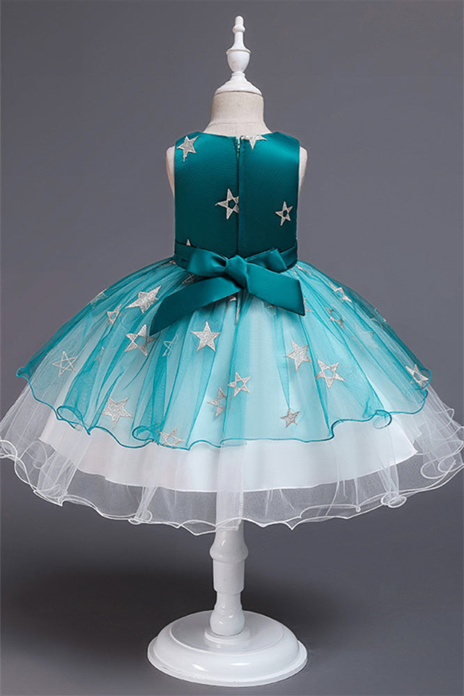 Beautiful Star Decor Sleeveless Ball Gown Tulle Flower Girl Dress