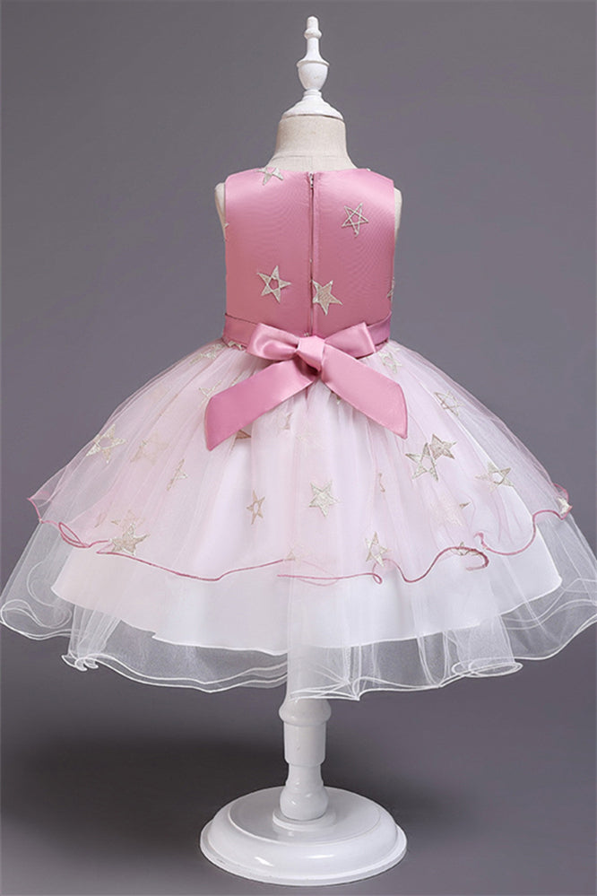 Beautiful Star Decor Sleeveless Ball Gown Tulle Flower Girl Dress