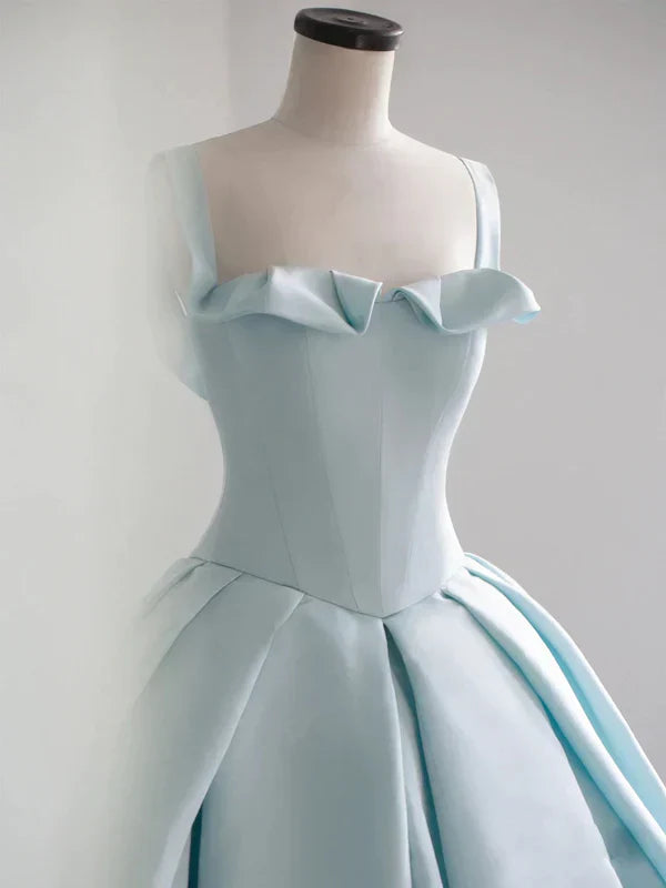 Light Blue Satin Long Ball Gown Quinceanera Dresses Princess Dress Prom Dress