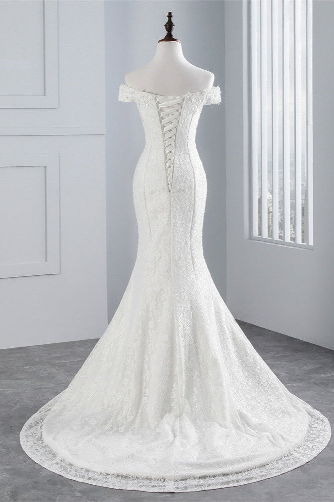 Chic Off-the-Shoulder Long Mermaid Wedding Dress with Lace