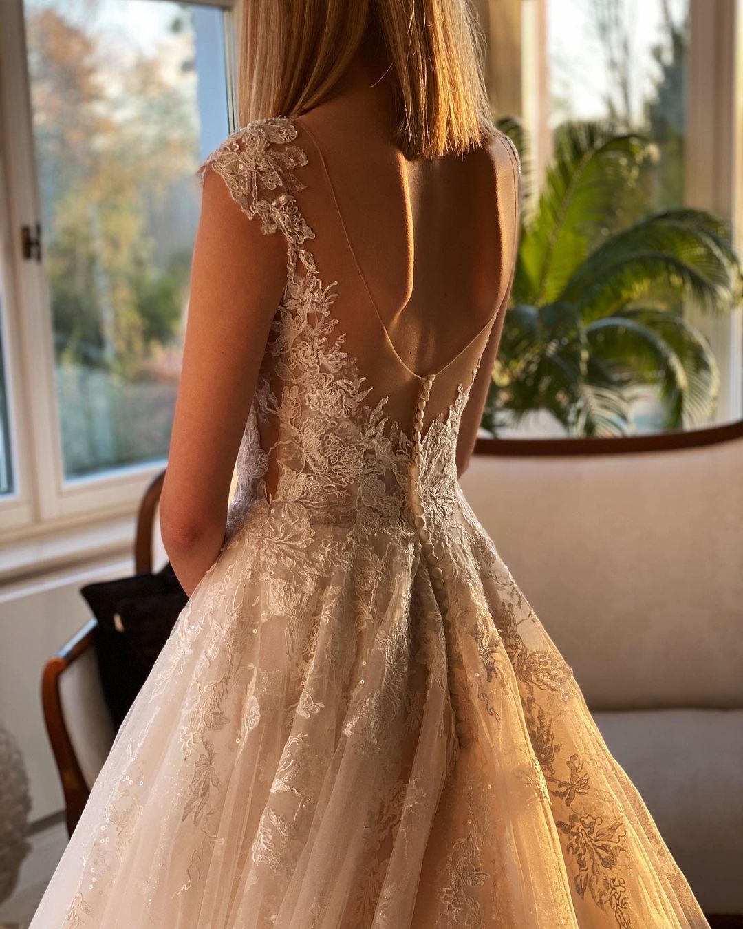 Classy A-Line Wedding Dress with Backless Church Train and Appliques Lace