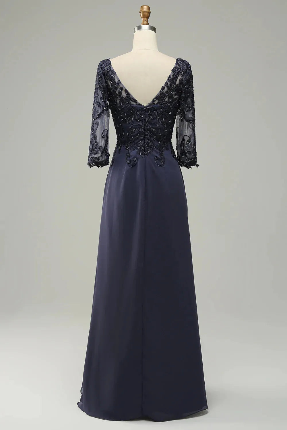 Long sleeved blue decal bride mother dress