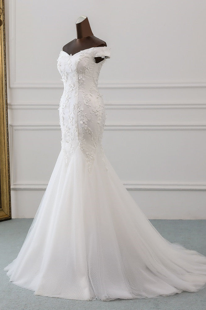 Dasida Gorgeous Off-the-shoulder Mermaid Long Wedding Dress with Tulle Lace