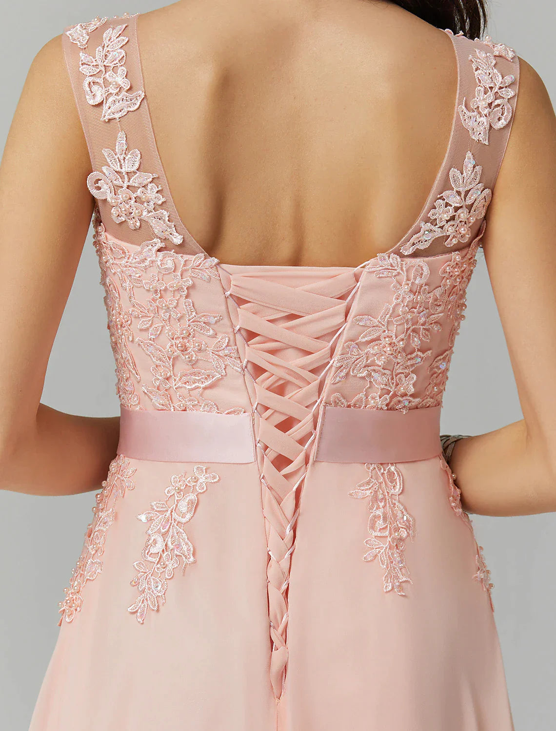 A-Line Evening Gown Wedding Floor Length Sleeveless Georgette with Appliques