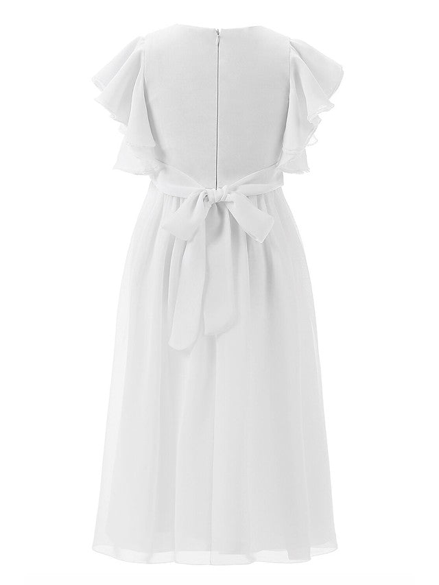 Floor-length Jewel Flower Girl Dresses with Ruffles and Short Sleeves