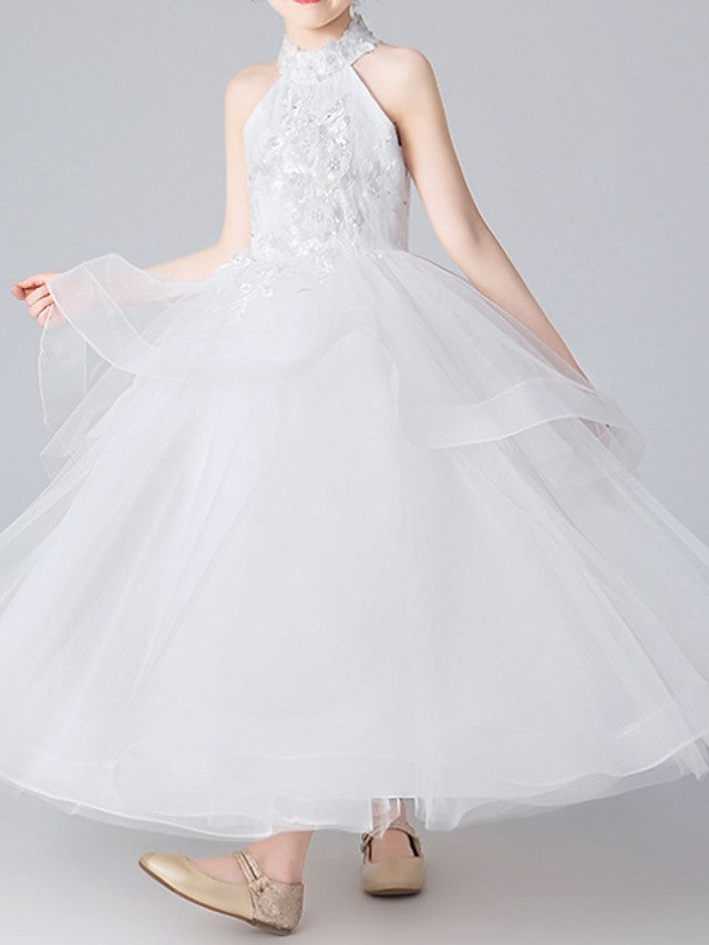Glamorous Ball Gown Sleeveless Halter Neck Flower Girl Dress with Appliques