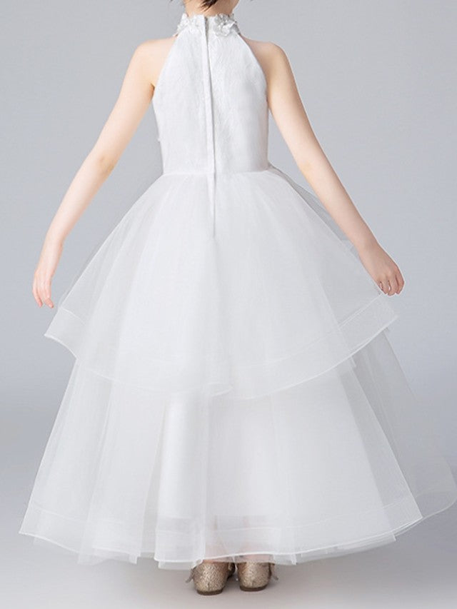 Glamorous Ball Gown Sleeveless Halter Neck Flower Girl Dress with Appliques
