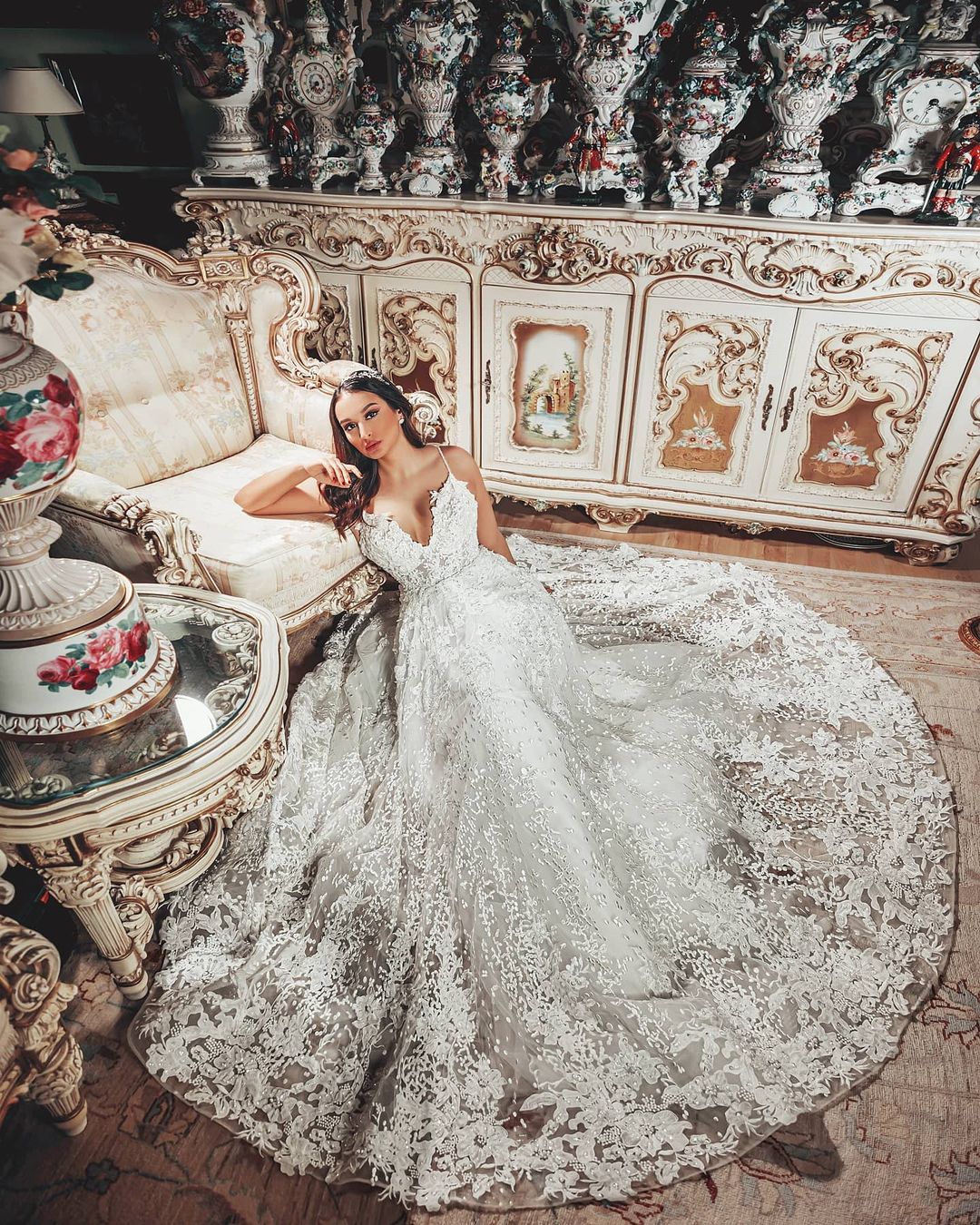 Gorgeous A-Line V-Neck Wedding Dress with 3D Floral Lace
