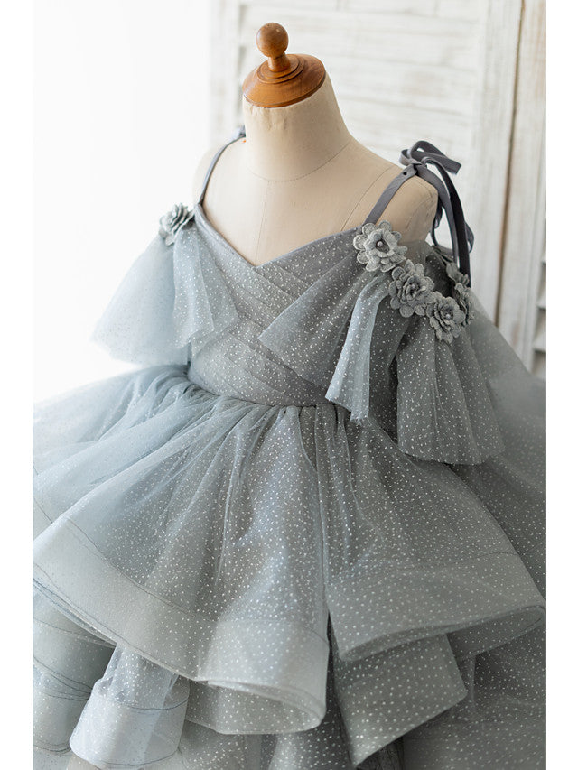 Gorgeous Ball Gown Sleeveless Spaghetti Strap Flower Girl Dresses Tulle with Bow Beading Flower