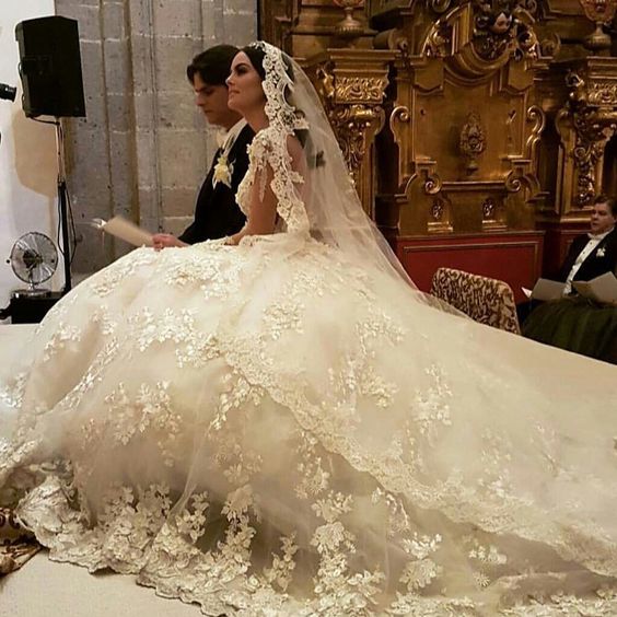 Gorgeous Bateau Lace Wedding Dress with Long Sleeves and Backless Design