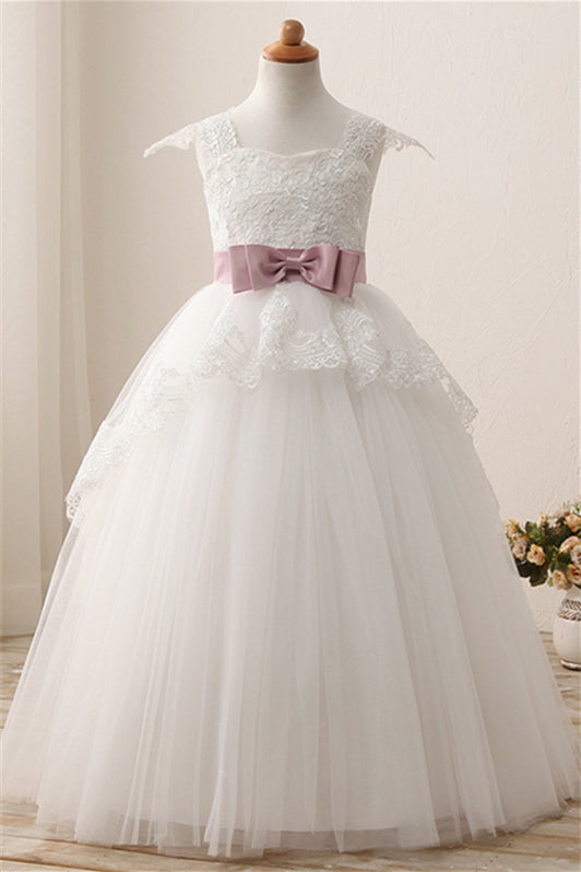 Gorgeous Cap Sleeves Flower Girl Dress Ball Gown Princess With Lace Appliques