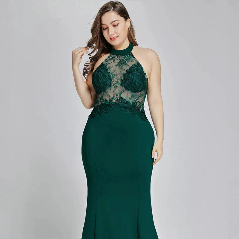 Gorgeous Halter Lace Mermaid Plus Size Evening Dress Online