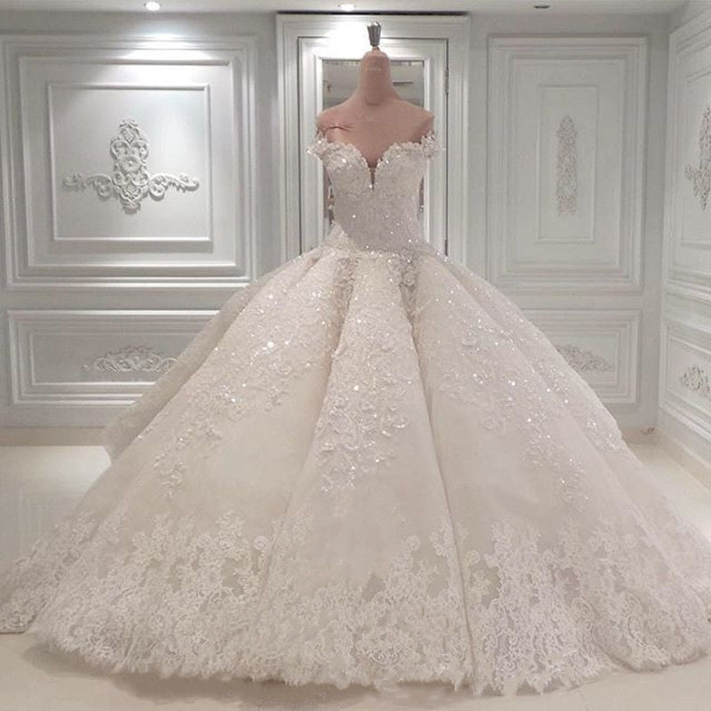 Gorgeous Off The Shoulder Ball Gown Wedding Dress With Beadings