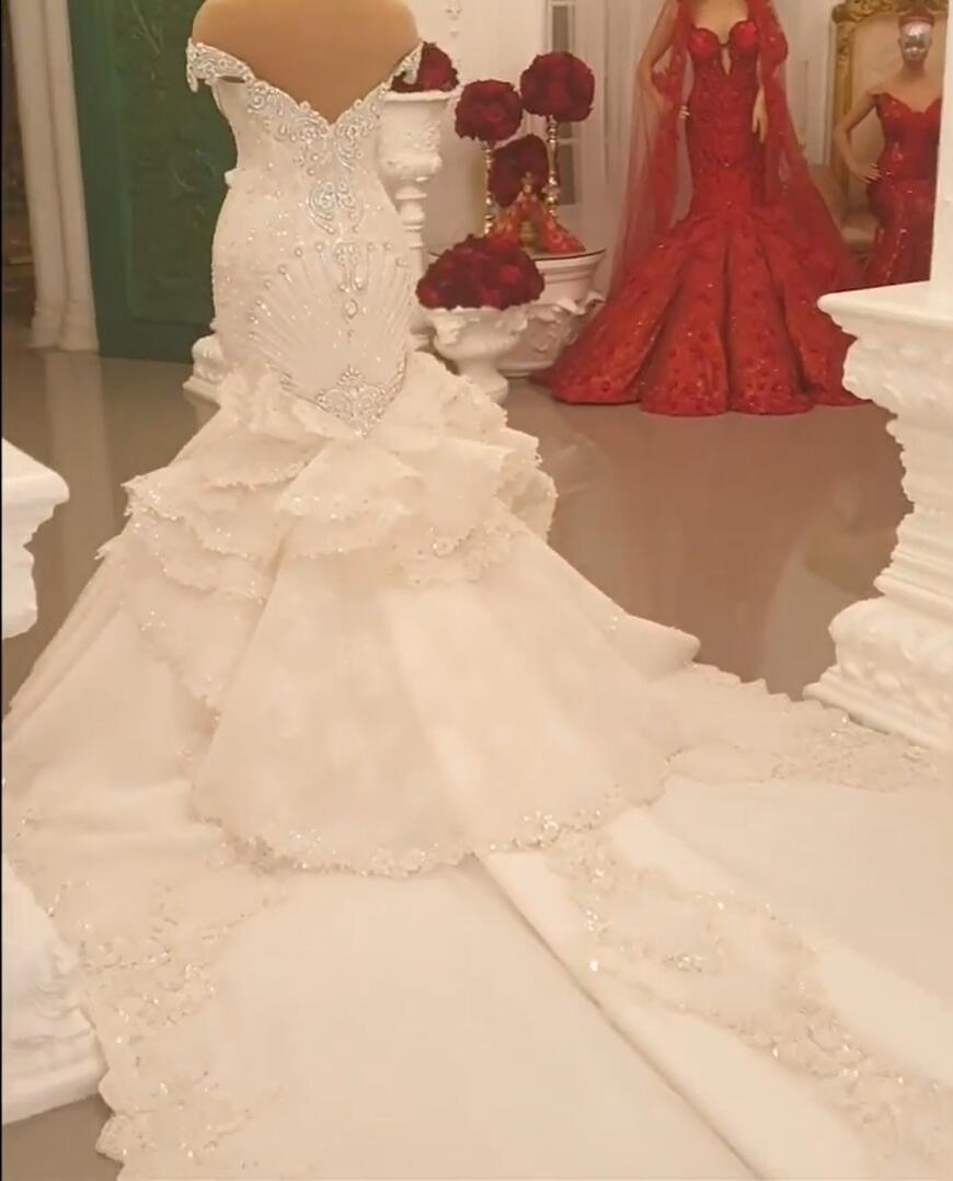 Gorgeous Off-The-Shoulder Mermaid Wedding Dress with Crystal