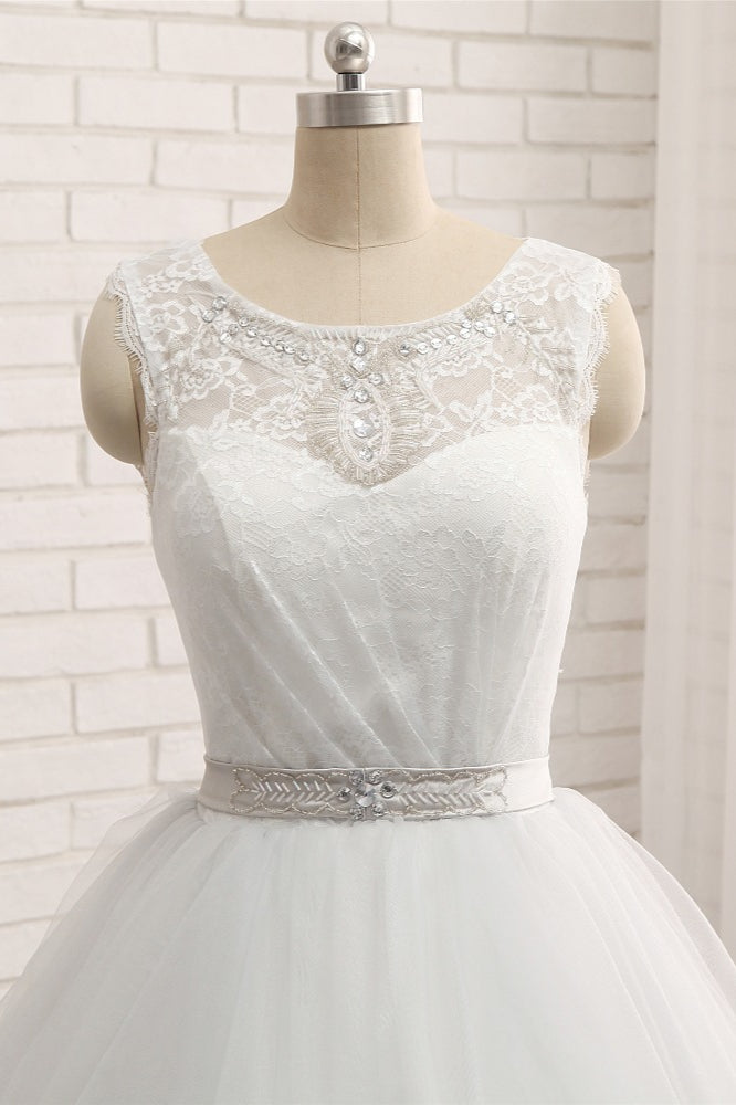 Gorgeous Princess Jewel Long Wedding Dress With Tulle Lace