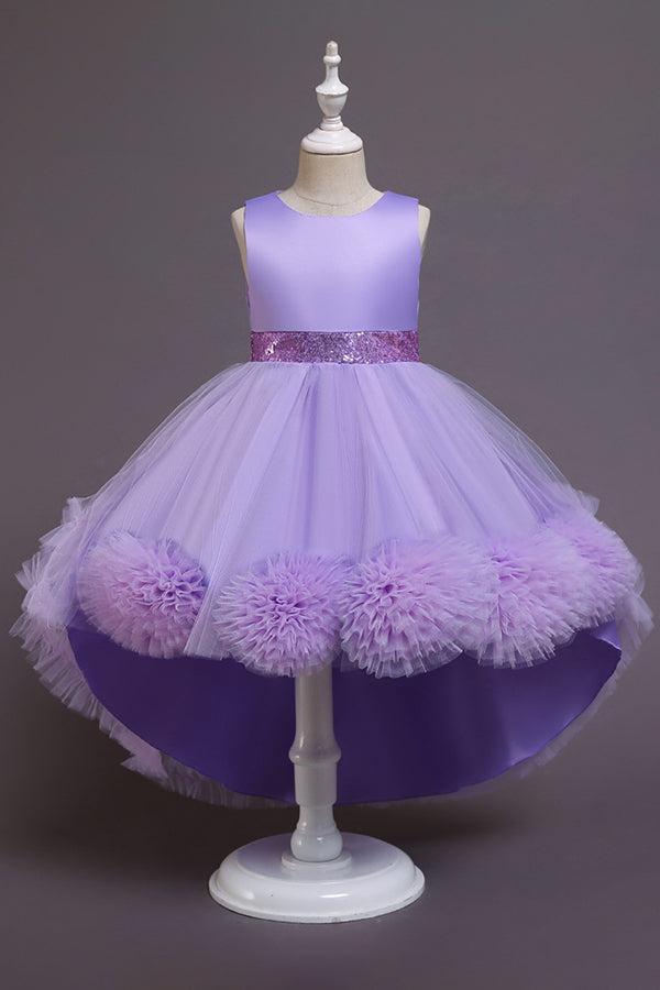 Green Jewel Hi-Lo Flower Girl Dress with Appliques