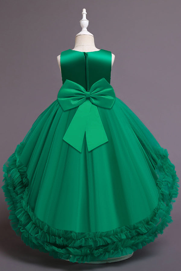 Green Jewel Hi-Lo Flower Girl Dress with Appliques
