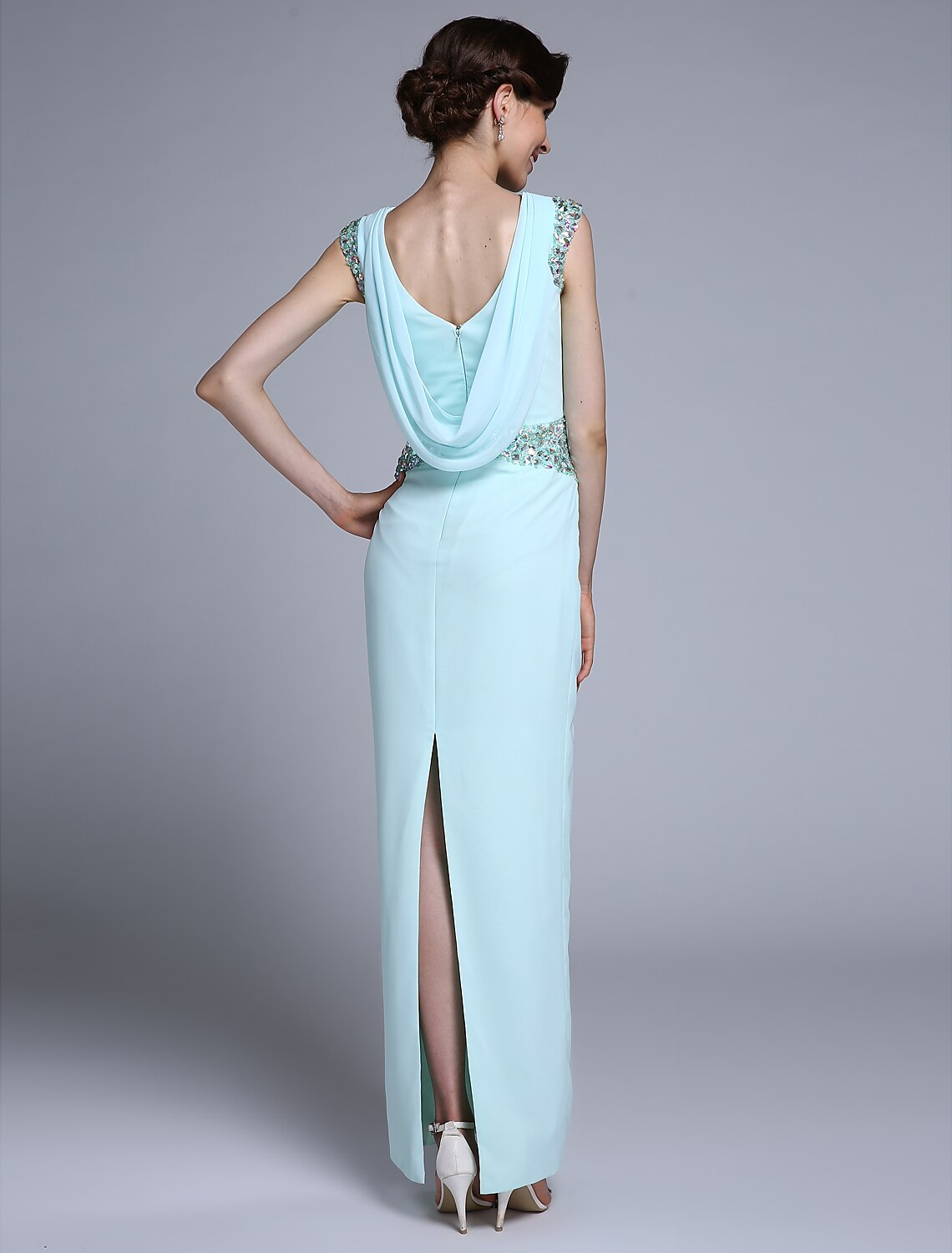 Aimishang Sheath / Column Mother of the Bride Dress Elegant Bateau Neck Ankle Length Chiffon Sleeveless No with Crystals
