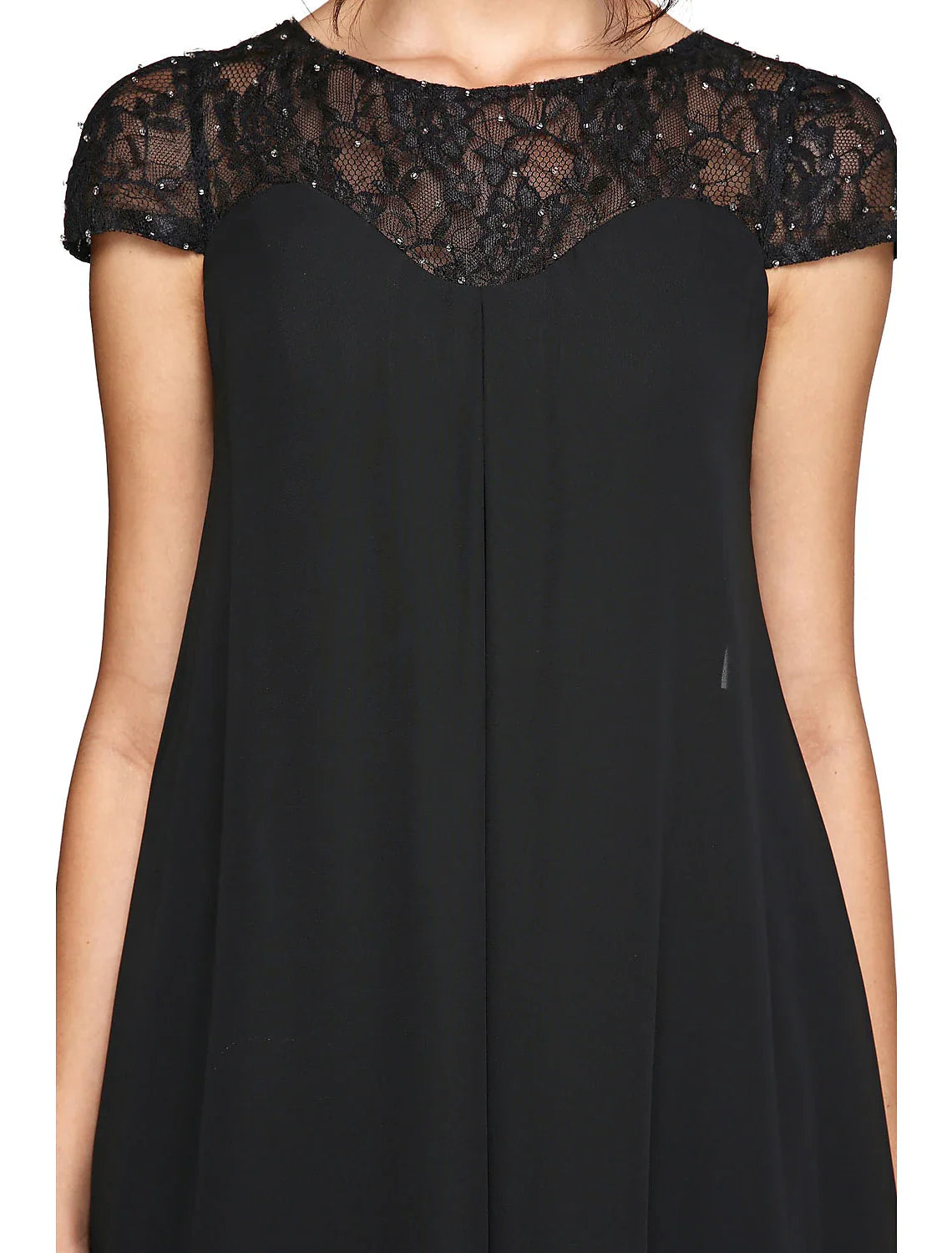 Aimishang A-Line Mother of the Bride Dress Plus Size Elegant Illusion Neck Knee Length Chiffon Lace Short Sleeve with Sequin
