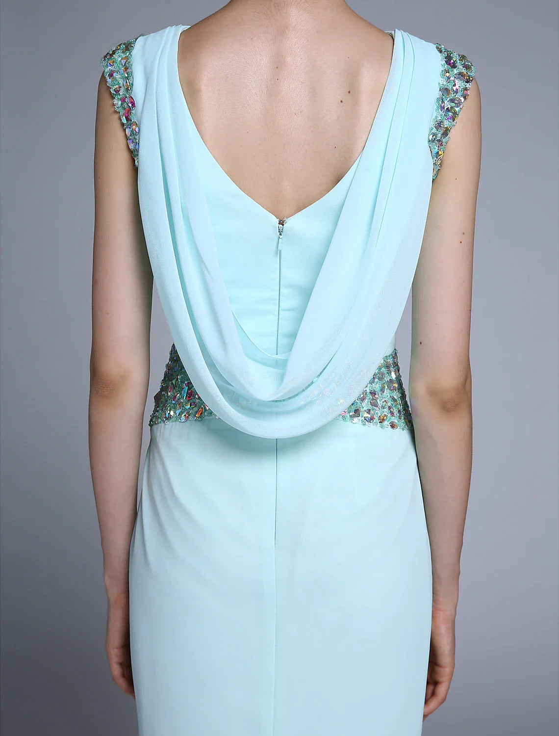 Aimishang Sheath / Column Mother of the Bride Dress Elegant Bateau Neck Ankle Length Chiffon Sleeveless No with Crystals