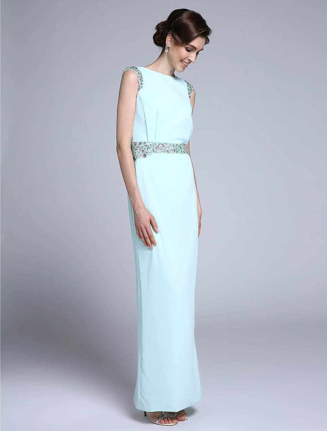 Aimishang Sheath / Column Mother of the Bride Dress Elegant Bateau Neck Ankle Length Chiffon Sleeveless No with Crystals
