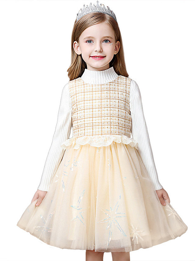 Knee-Length Tulle Flower Girl Dress with Jewel Neckline and Spliced Ruffles