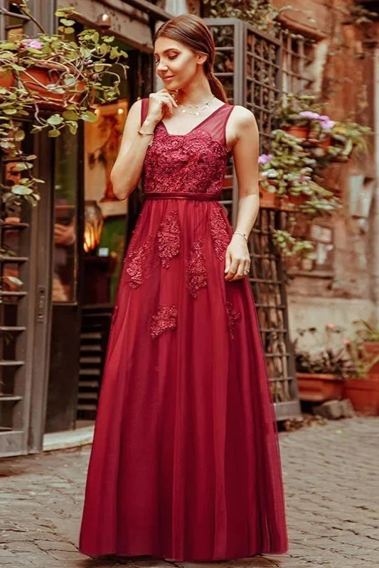 Lace Appliques Sleeveless Long Evening Prom Dress Online
