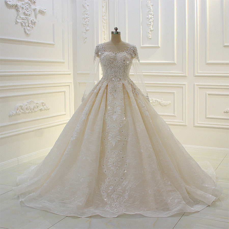 Long Sleeves Ball Gown Wedding Dress with Beading & Lace Appliques
