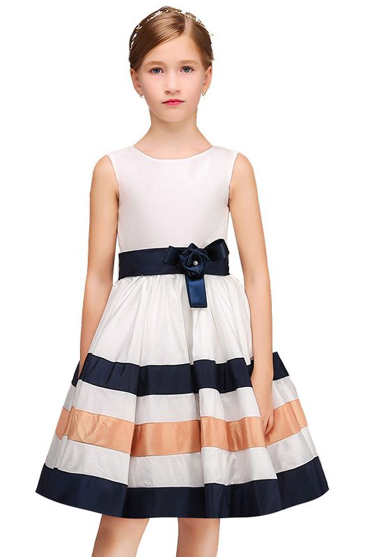 Lovely Sleeveless Jewel Flower Girl Dress with Handmade Flower