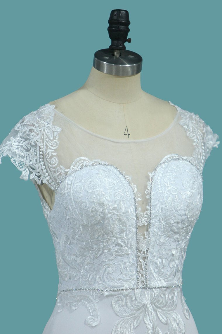 Mermaid Wedding Dress with Chic Bateau Beadings and Lace Appliques