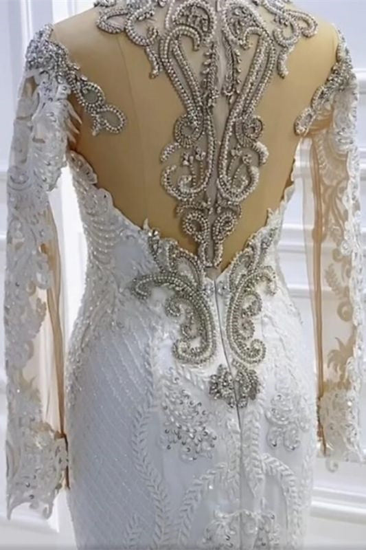 Mermaid Wedding Dress with Long Sleeves, Beadings & Applique