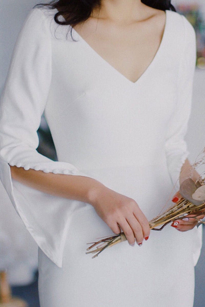 Modern V-Neck Long Sleeve Slit Wedding Dress