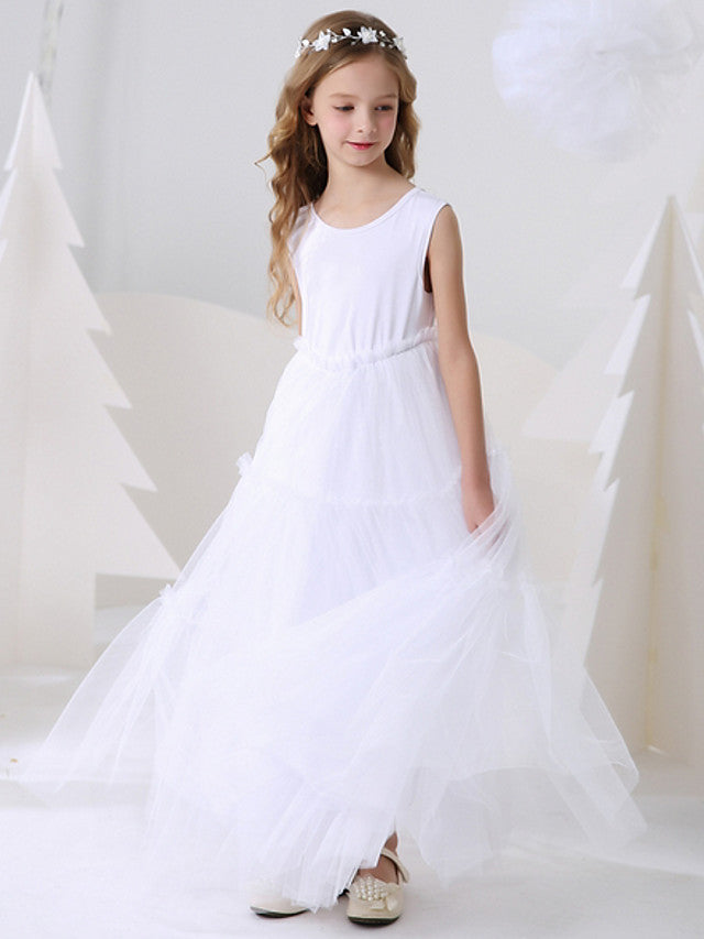 Polyester Ball Gown Sleeveless Dress with Jewel Flower Print for Girls