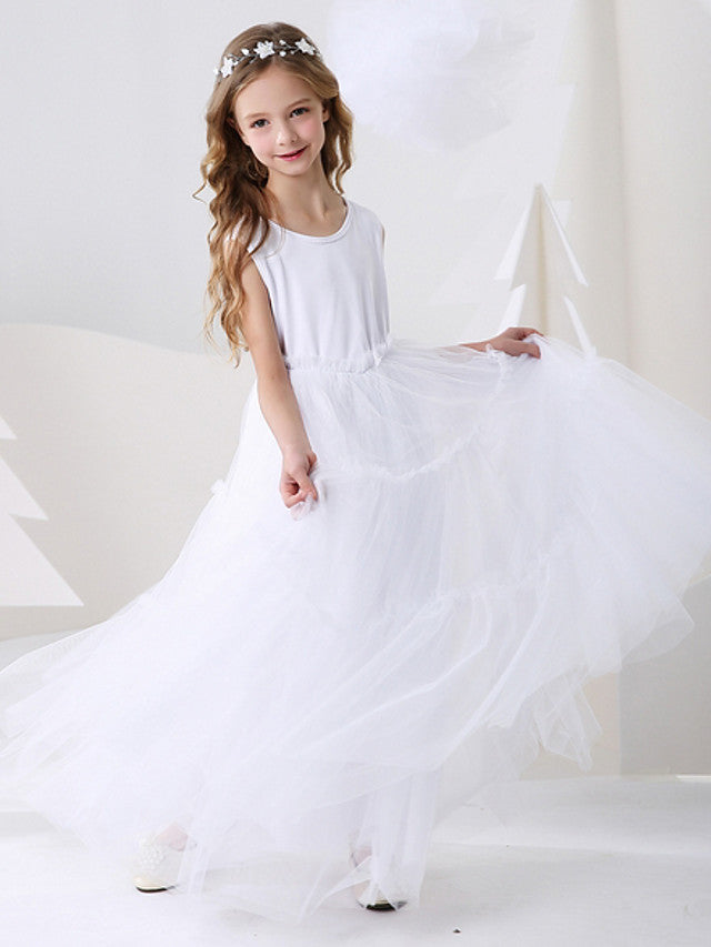 Polyester Ball Gown Sleeveless Dress with Jewel Flower Print for Girls