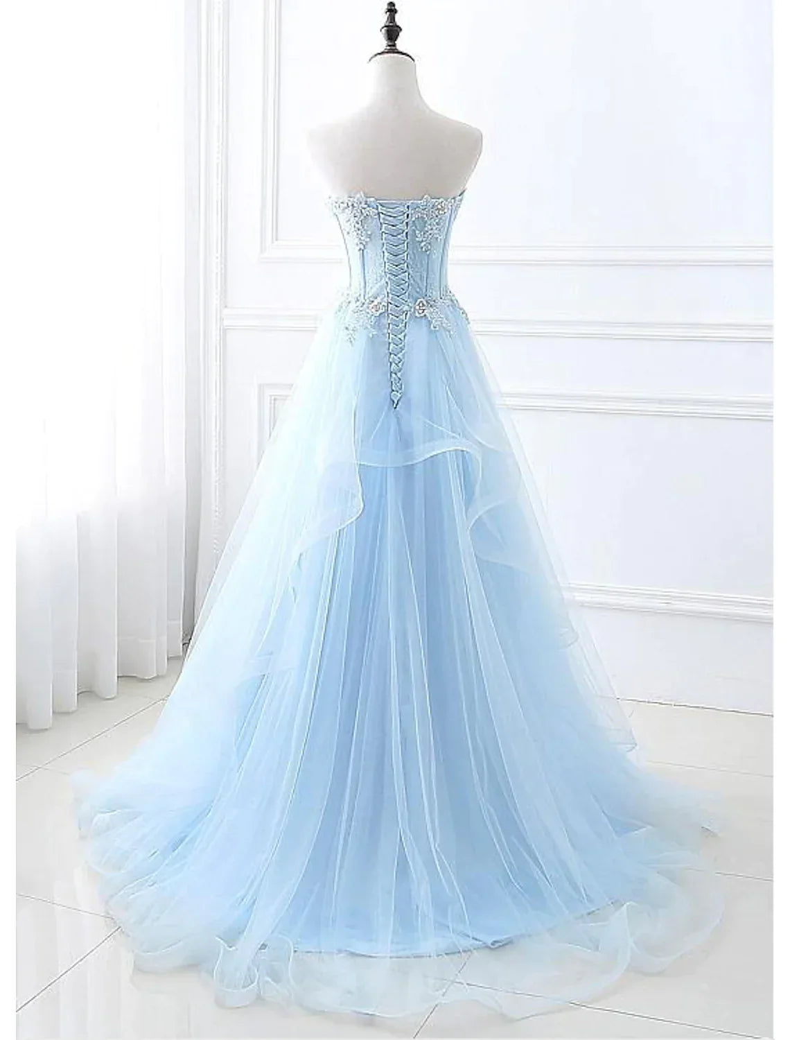 A-Line Sexy Engagement Prom Birthday Dress Strapless Sleeveless Lace Pleats