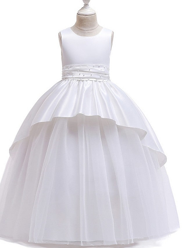 Princess Flower Girl Dress with Tulle and Bow Ruching