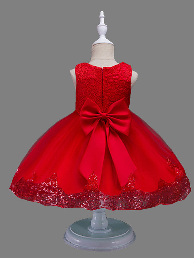 Princess Midi Lace/Tulle Jewel Neck Dress for Wedding/Birthday with Petal/Lace/Embroidery
