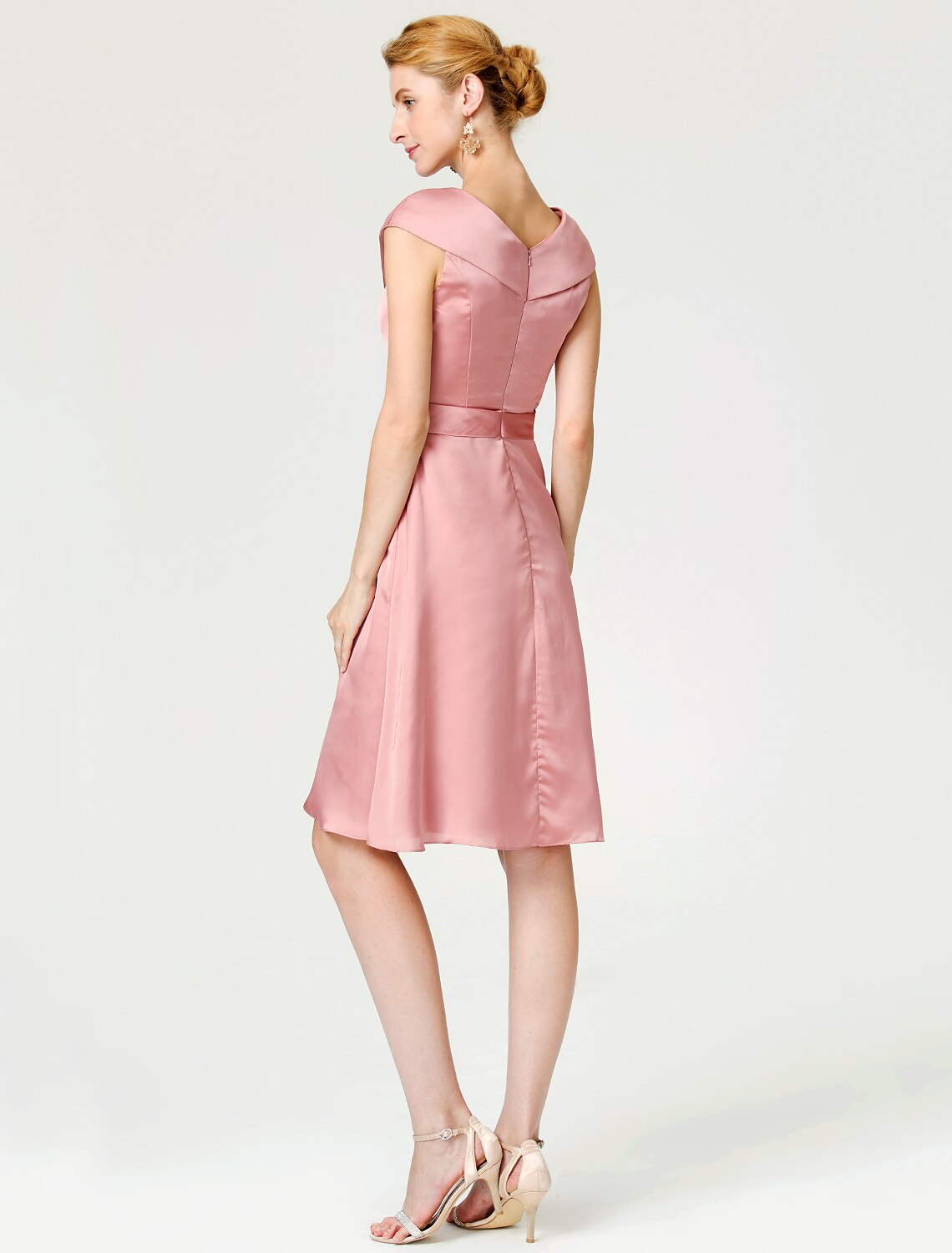 Aimishang A-Line Mother of the Bride Dress Elegant V Neck Knee Length Satin Chiffon Short Sleeve No with Sash / Ribbon Pleats Beading