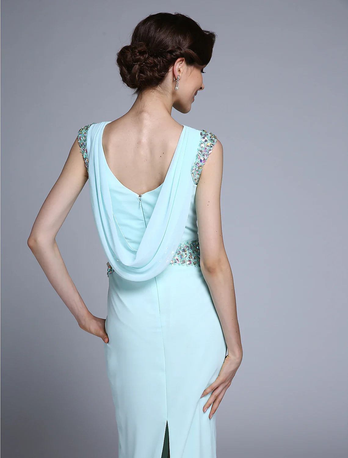 Aimishang Sheath / Column Mother of the Bride Dress Elegant Bateau Neck Ankle Length Chiffon Sleeveless No with Crystals