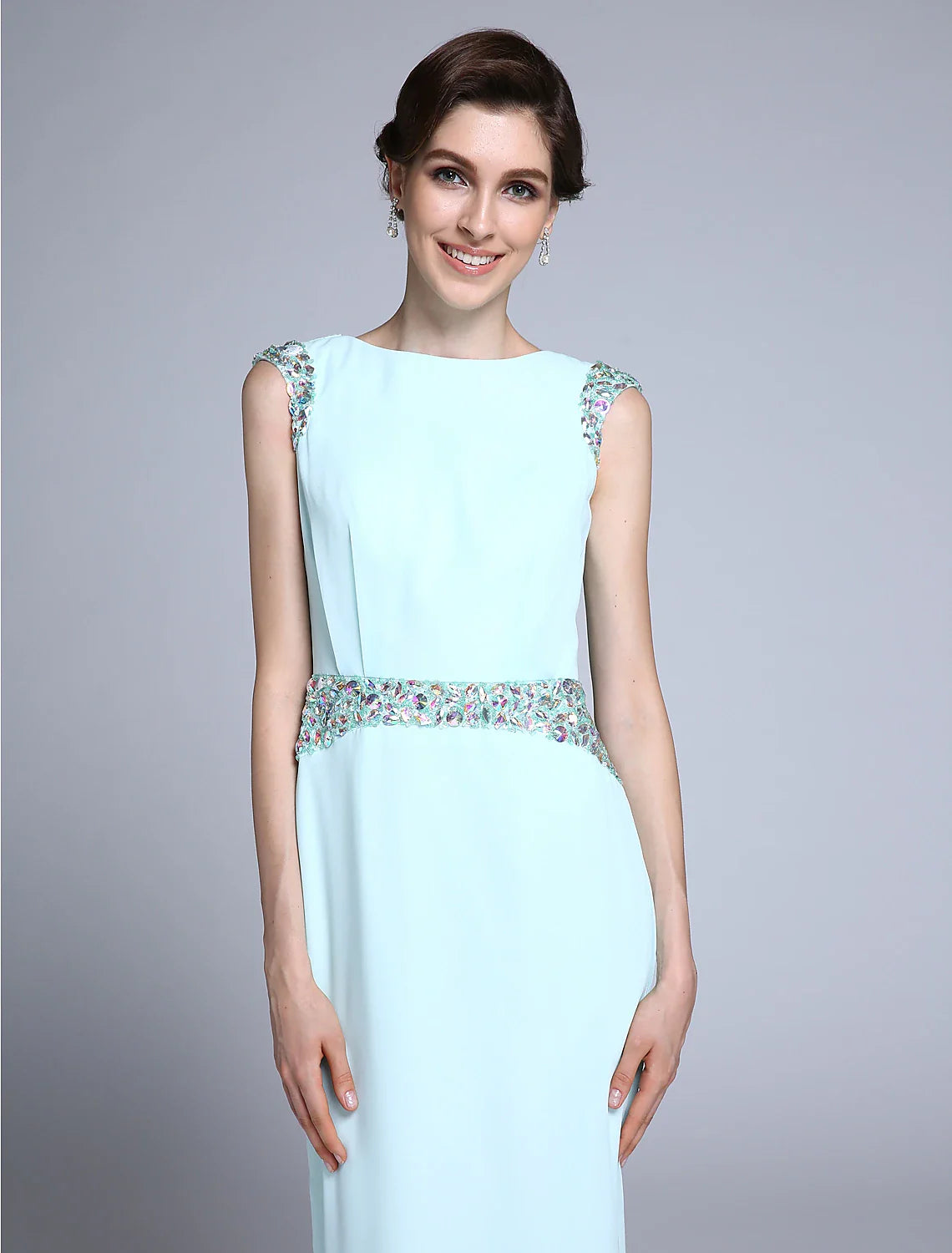 Aimishang Sheath / Column Mother of the Bride Dress Elegant Bateau Neck Ankle Length Chiffon Sleeveless No with Crystals