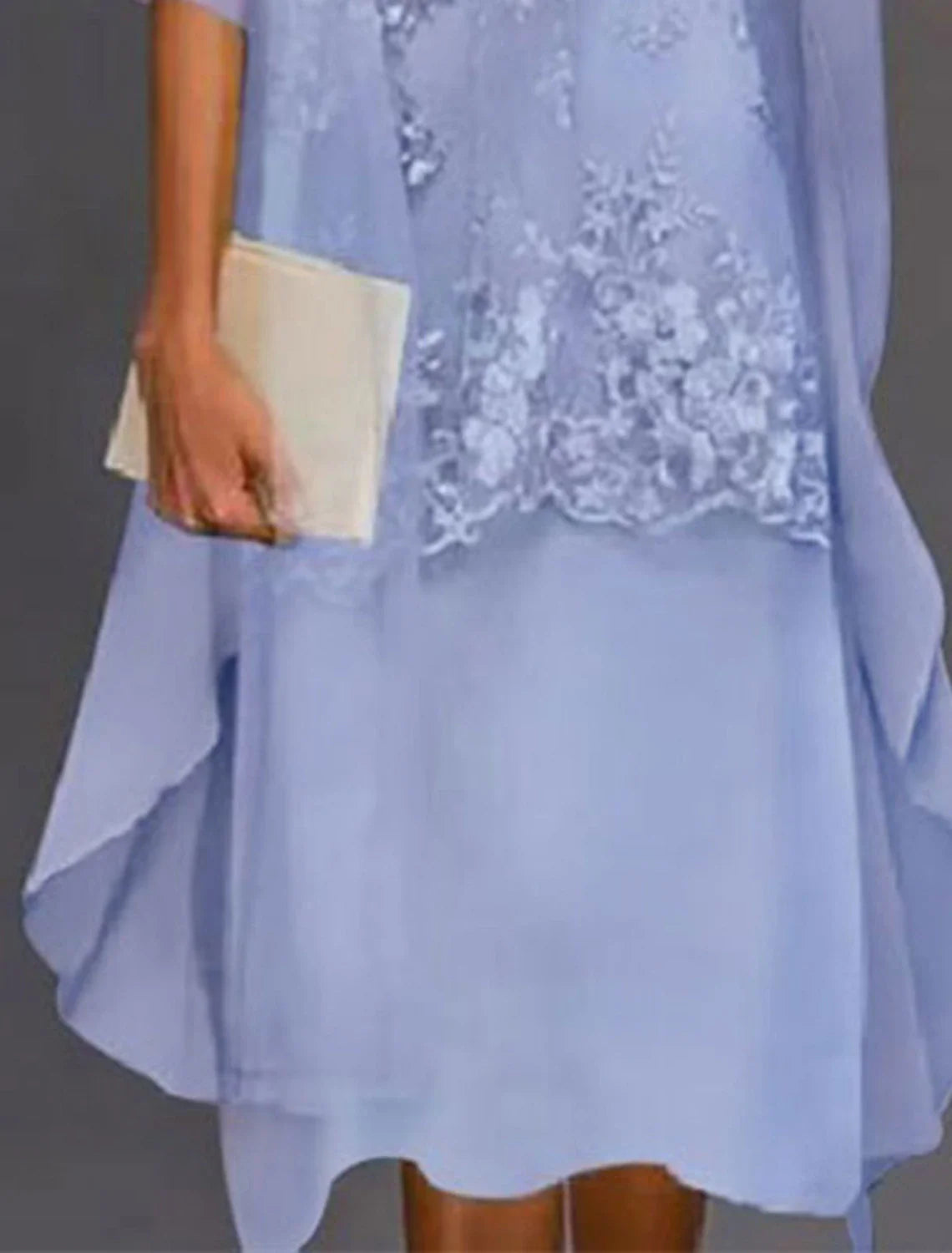 Two Piece Sheath / Column Mother of the Bride Dress Elegant Jewel Neck Tea Length Chiffon Lace Sleeveless Jacket Dresses with Appliques