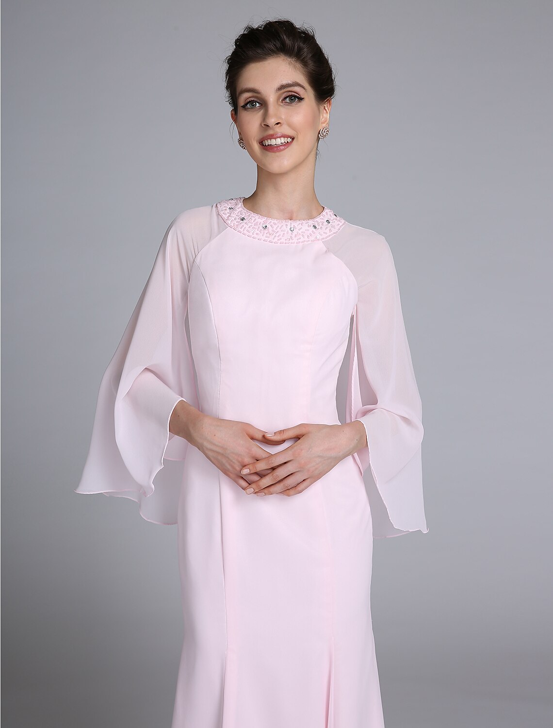 Aimishang Mermaid / Trumpet Mother of the Bride Dress Elegant Jewel Neck Ankle Length Chiffon Long Sleeve No with Beading